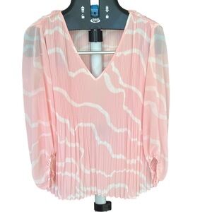 Nine West Baby Pink White Balloon Long Sleeve Pleated Oversized Top Blouse XS